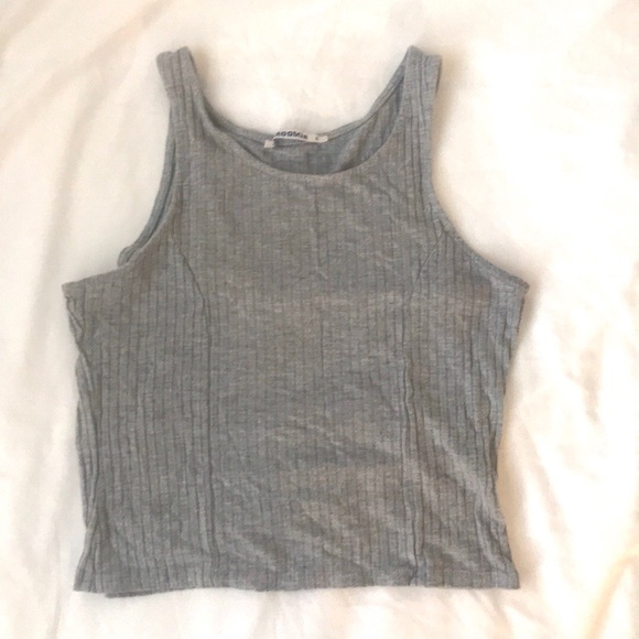 Hi Roomie Tops - Gray Racerback Tank Crop